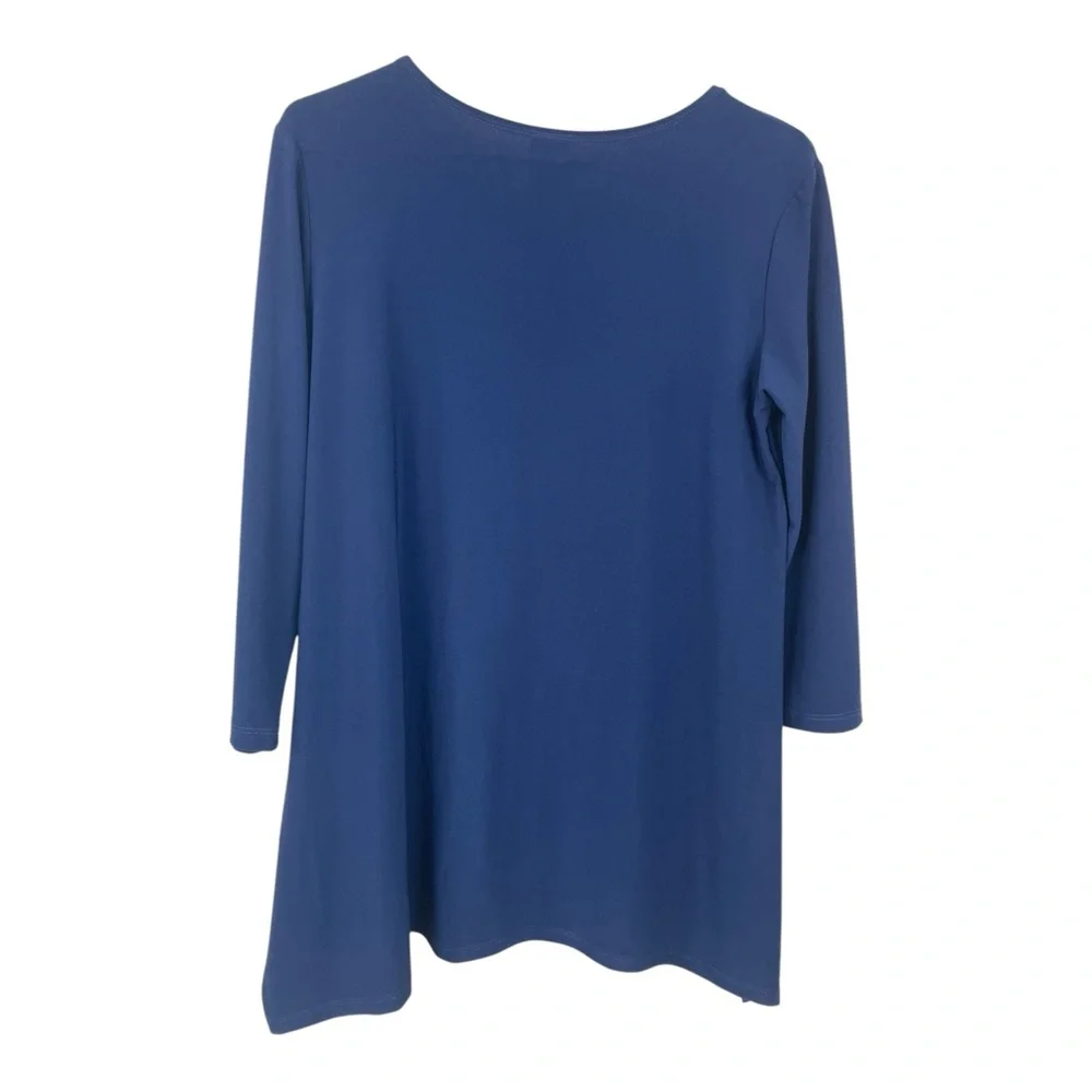 Clara Sun Woo Medium Tunic Top Blouse Blue Artsy Art To Wear 3/4 Sleeve - Picture 2 of 9